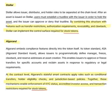 The image shows a document with two columns of text written in black ink against a white background. The first column contains information about different types of tokens, while the second column provides details about the process for tokenization. The text is in a larger font size than usual and is highlighted in yellow to draw attention to specific parts.