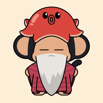 A cartoon chimp wearing a red octopus hat and a long gray beard sits in a red robe, aligning with the "Chimpers" NFT branding in the post. The whimsical character design reflects the playful, meme-inspired aesthetic of the Chimpers collection.