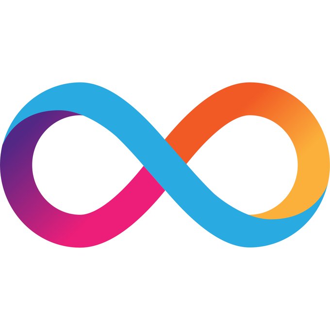 An infinity symbol logo featuring a smooth color gradient transitioning from blue and purple on the left to orange and pink on the right.