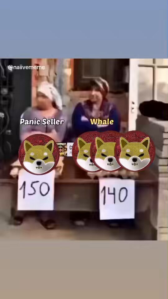 A meme showing two women sitting next to each other, both wearing masks with dog heads, with the text "PANIC SELLER whale" above them and "150 140 #bitcoin" below them. The meme also includes a description of an online marketplace where one seller is selling their virtual pet at 150 Bitcoins for 140 dollars, while another seller is offering the same virtual pet for only 110 Bitcoins.
