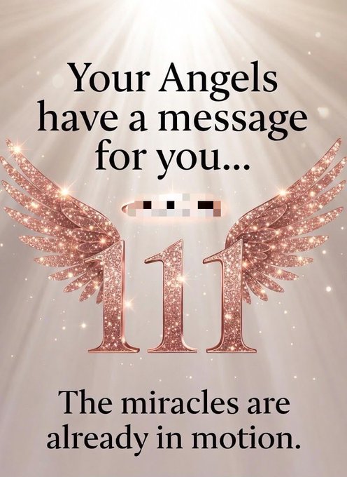 This image captures a cosmetic close-up of a woman's face and neck, contrasted by the striking black and white tiger stripes surrounding her. The text "111" within a pair of angelic wings signifies that the miracles are already in motion, marking the importance of the numbers to the concept of angelic intervention.