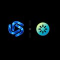 The image displays two logos separated by an "X" symbol on a black background: a blue and teal pinwheel/star design on the left and a cyan circular icon with a sun-like burst pattern on the right. These logos visually represent the new partnership between KEEWY.IO and Clipur Media Corp, as referenced in the accompanying announcement.