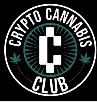 Circular logo for 'CRYPTO CANNABIS CLUB' featuring a stylized 'C' with cannabis leaves on either side.