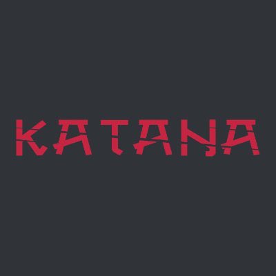 The word 'KATANA' is displayed in bold red, stylized block lettering against a dark gray background.