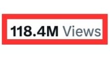A red rectangular badge or label displaying the text '118.4M Views' in dark text.