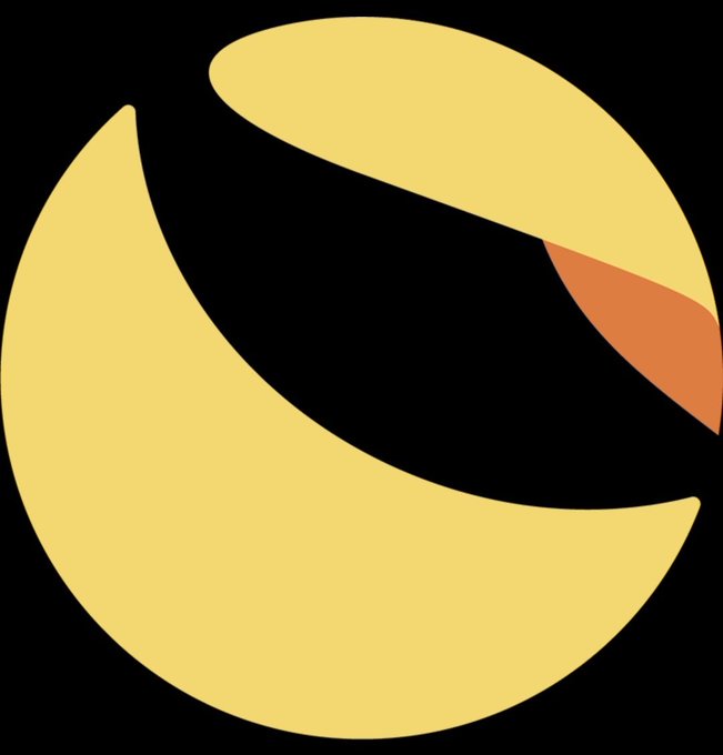 A stylized golden coin or sphere with a curved black swoosh and an orange accent sits against a black background, evoking the Terra Luna Classic ($LUNC) logo in a bold, abstract form that visually reinforces the bullish sentiment expressed in the post.