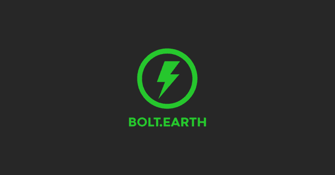 A black screen displays a bright green logo consisting of a lightning bolt inside a circle, with the text 'BOLT.EARTH' below it.