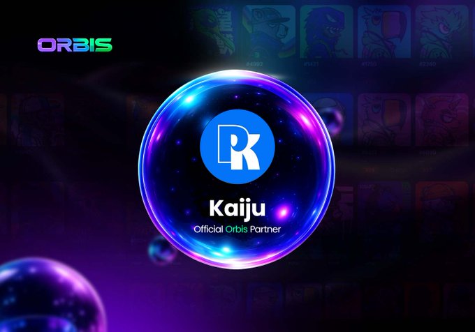 A digital promotional graphic displaying a glowing orb with the 'Kaiju' logo, labeled as an 'Official Orbis Partner' alongside the Orbis brand name.