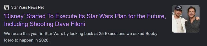 The image shows a screenshot of a webpage's main content, featuring an article about two men named Dave Filoni. The article discusses Disney's Star Wars plan for the future and mentions a previous attempt at livestreaming a Suicide Star Warrior video that was pulled in hours due to its absurdist nature. A bounty of $690 is being offered for live streaming of this video.
