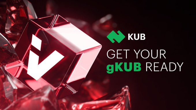 A promotional graphic featuring a red 3D cube with a downward arrow logo, alongside the text 'KUB' and 'GET YOUR gKUB READY'.