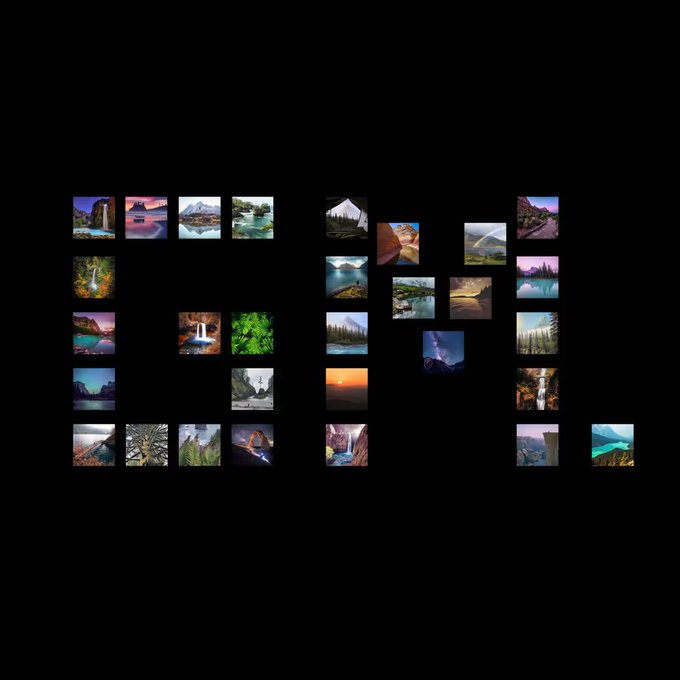 A collection of nature and landscape thumbnail images arranged in a grid on a black background.