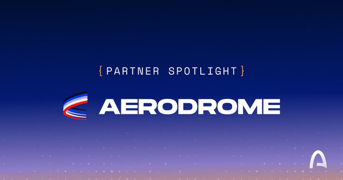 The image features a logo with the words "Aerodrome" written above it, which suggests that this is an advertisement or promotional material related to the company Aerodrome. The text below the logo reads "Partner Spotlight", indicating that the image might be part of a partnership or collaboration between Aerodrome and another organization. The background of the image is blue with white stars, creating a visually appealing contrast against the dark sky. The text in the image seems to be about a new stablecoin infrastructure for FX trading called "Arc" and how it can help power the stablecoin-native ecosystem.