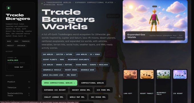 The image shows a screenshot of a website called Trade Banners Worlds that features a cartoon character standing in front of a blue sky with clouds, surrounded by various objects such as buildings and trees. The website appears to be focused on providing information about different worlds or virtual environments for people to explore and interact within.