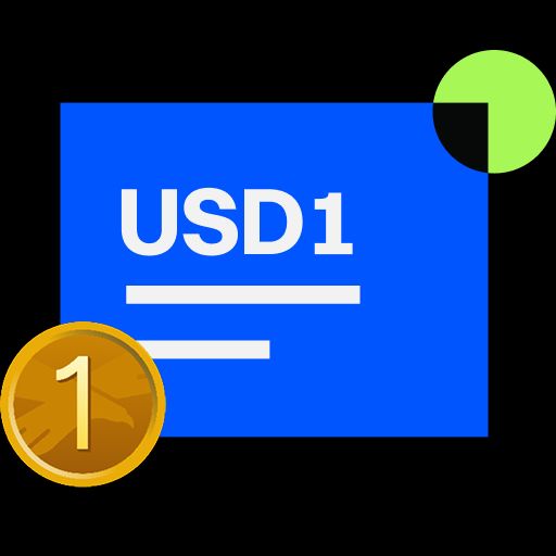 The image features a blue square with white text that reads "USDC1" at the top of the frame. Below this, there's an image of a gold coin worth 1 US dollar. The background of the image is black, which makes the colors of the coin and the text stand out more prominently.