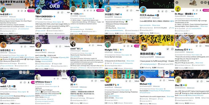 The image features a large grid of social media posts with various usernames and descriptions. The posts cover topics such as NFTs, cryptocurrency, and social media platforms like Twitter and Instagram. One particular post stands out by discussing the importance of finding new buyers for NFTs in Asia. It also mentions that there is still a lot of interest from people searching for genuine enthusiasm to enter the space. The post emphasizes the need for fresh capital and communities in this niche market, as well as the potential for substantial profits through NFT trading.