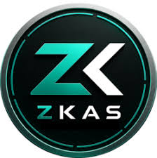 The logo for ZKAS, featuring a stylized 'ZK' in teal and white on a black circular background with a teal border.