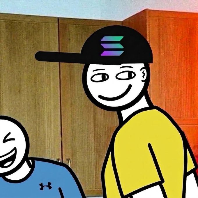 A cartoon character wearing a backwards black cap featuring the purple and teal Solana logo smiles while standing next to another laughing figure in a blue Under Armour shirt, set against a backdrop of wooden cabinets. The image ties into the $BILL meme contest promotion by using the popular Solana-based meme aesthetic to engage the community in creating original, humorous crypto content for a chance to win $BILL tokens.