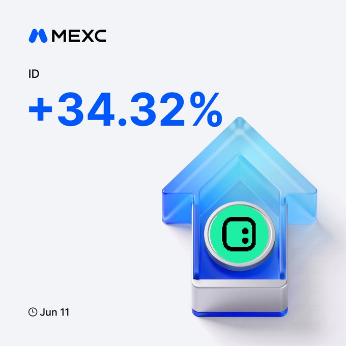 ids are shown with a blue background, and an arrow pointing upwards. The text "ID" is written above the arrow, while "mexc.com/exchange/ID_US" is below the arrow.