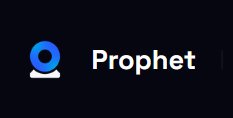 A dark-themed logo screen for 'Prophet' with a blue circular camera-style icon on a black background.