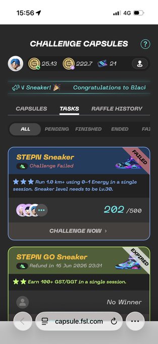 The image shows a phone screen displaying an app called "Challenge Capsules", which appears to be a fitness or dieting app. The app has several sections, including one for StepPit Go Sneaker, another for energy boosting, and a third section with a list of rewards. There are also some stars on the app's interface, indicating that users have completed certain tasks or achieved specific goals within the app.