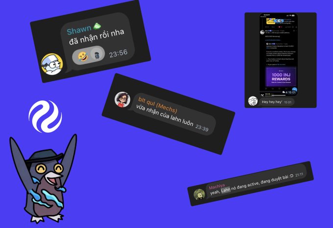 The image features a blue background with various social media icons such as a Facebook logo, Twitter icon, Instagram icon, and a message from Shawn Da Nha. The icons are scattered across the image, creating an interesting visual effect. In addition to these icons, there is also a small cartoon owl in the center of the image. The post appears to be about a community buyback event or a game night, as suggested by the text accompanying the social media icons and the presence of the owl.