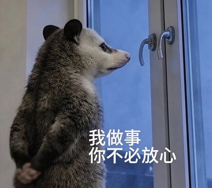 A possum looks out a window next to the Chinese text "我做事你不必放心" ("You don't need to worry about what I do"), humorously reinforcing the post's idea that Asia's prediction markets are a wide-open opportunity worth diving into without hesitation.