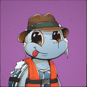 The image features a cartoon character of a turtle, wearing an orange life vest, a blue hat with a brown band, and holding a backpack. The turtle appears happy and content as it poses for the picture. The background color is purple, which gives a playful vibe to the overall composition of the image. The post that accompanies this image reads: "I'm Furansu and I love JPGS". This implies that the turtle character's creator might have taken an artistic photograph or a drawing of the turtle wearing a life vest while holding a backpack, then posted it online for others to see and enjoy.