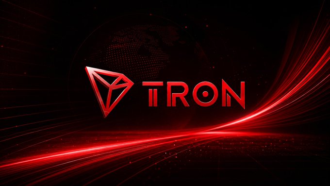 The TRON logo and name appear in bold red against a dark, dynamic background with flowing red light streaks and a subtle globe motif, visually reinforcing the post's message of TRON's ongoing global growth and expanding network activity reflected in its Q2 results.