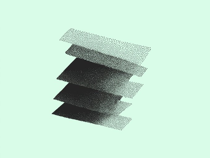 The image depicts stacked layers of dotted/dashed black rectangular planes, creating a sense of tiered or stratified structure that visually represents the concept of governance layers or proposals mentioned in the accompanying text about voting and delegation on Interfold.