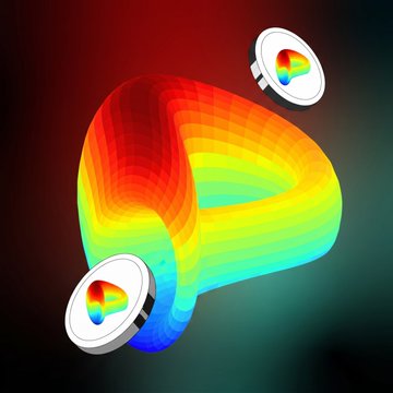 The image features a colorful, rainbow-colored spiral design with two coins attached at each end. The coins are colored red, orange, yellow, green, blue, purple, and white. The background of the image is black, which contrasts with the vibrant colors of the coins and the spiral shape. The caption below the image reads: "I’ve been accumulating $CRV มายงสวนระทองกลียง".