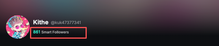 A Twitter/X profile header for user 'Kithe' (@kuk47377341) featuring an anime-style avatar, with a red box highlighting '861 Smart Followers'.