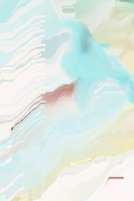 The image features an abstract art piece with a gradient background that transitions from white to blue, creating a sense of depth and movement. The artwork has a digital style, giving it a modern and contemporary feel. The colors used are predominantly blue and green, which contribute to the overall visual appeal of the piece.