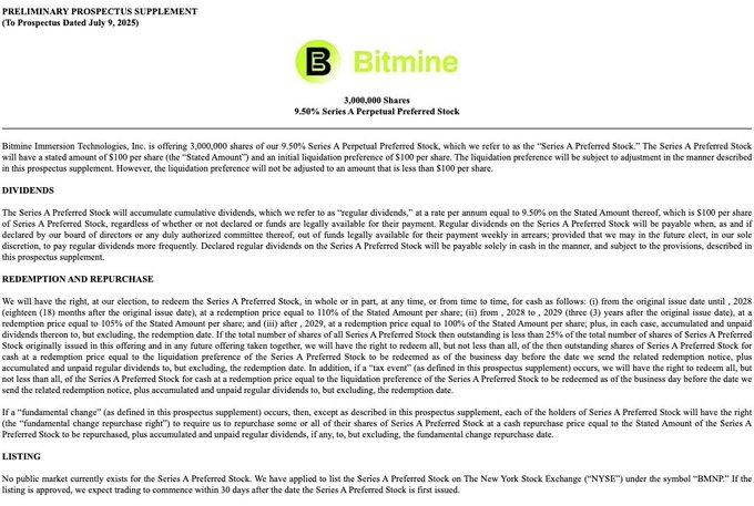 The image shows a document titled "BitMINE" written in black text against a white background, with a green header at the top that says "BITMINE". The document appears to be a letter or an email from BitMINE to its investors, discussing their plans and raising funds for buying more ETH. It is important to note that there are no visible texts on the image itself, but rather it is described as a "focus on what is in the image" which could potentially refer to the document's content or the context surrounding it.