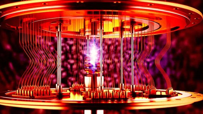 A glowing quantum computer with intricate wiring and a vibrant purple-orange glow serves as the visual backdrop for news that researchers, aided by AI, have reduced the computing power needed for a potential quantum attack on Bitcoin and Ethereum by over 50%.