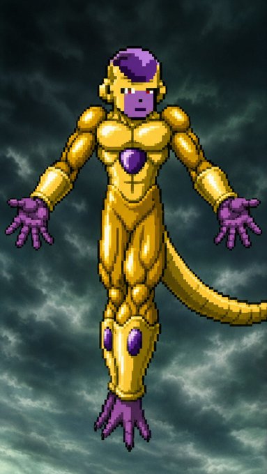A golden Frieza, the iconic Dragon Ball villain, stands confidently with arms outstretched against a stormy sky, mocking his enemies. The image pairs perfectly with the meme's jab at crypto optimism—depicting an overconfident golden Frieza as a flexing wagie celebrating a "$5,000 floor," implying delusional bullishness in a bear market.