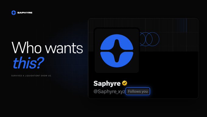 A promotional graphic for Saphyre (@Saphyre_xyz) with text 'Who wants this? SURVIVED A LIQUIDATION SHOW US.'