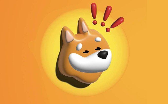 A stylized Shiba Inu dog illustration with red exclamation marks, symbolizing the shock and surprise of the BONK DAO treasury being "governed" for $20 million.