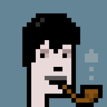 A pixel art illustration of a person with black hair smoking a pipe.