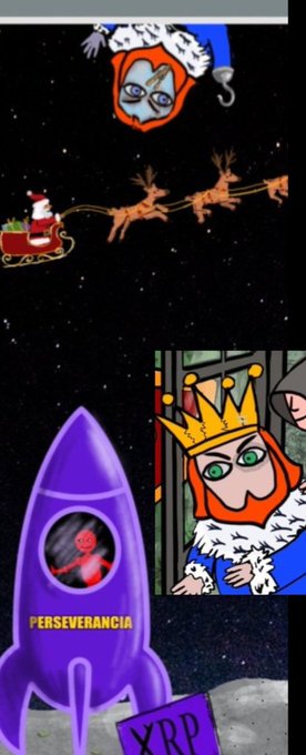 The image depicts a chaotic meme-style scene featuring an upside-down Santa at the top, a rocket labeled "PERSEVERANCIA" (Spanish for "Perseverance") with a sign reading "YRP," and a crowned red-haired figure standing in a prison cell, symbolizing resistance and perseverance. This ties to the post by suggesting the "red-haired king" represents a figure of resilience, chosen intentionally as part of a broader plan.
