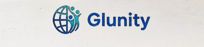 The Glunity logo, featuring a stylized teal and blue globe with figures, next to the word 'Glunity' in blue text.