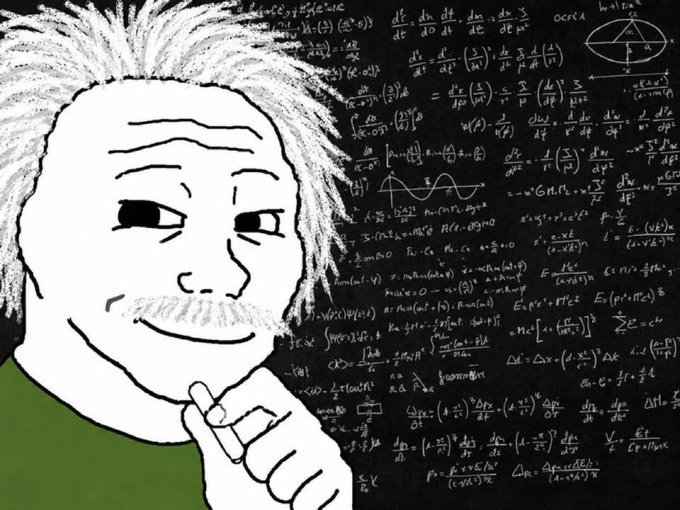 The image features a cartoon depiction of an older man with white hair, wearing a green shirt and thinking deeply while looking at a chalkboard filled with math problems. The text "DAY 6 OF COSPLAYING $WOJAK TILL 1B MARKET CAP" is present in the image as well. This post seems to be related to cosplay or costume play, possibly discussing the intricacies of creating and wearing costumes for various events like comic conventions or other gatherings.