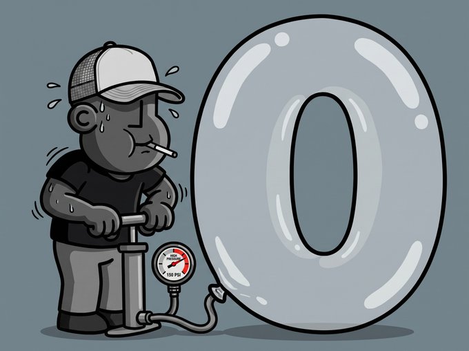 Cartoon illustration of a sweating monkey wearing a cap and smoking a cigarette while pumping air into a large letter 'O'.