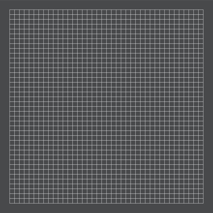 A dark gray square canvas overlaid with a fine white grid, forming a 40x40 matrix of 1600 pixels as described in the post. This is the blank "NORMIES" programmable on-chain canvas before any art has been drawn using its limited off-black and off-white palette.