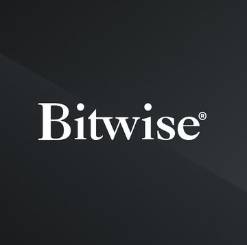 The image displays the Bitwise logo in white serif font against a dark gray background. The post references $DOG, a Bitcoin-based meme token, suggesting a playful connection to Bitwise's involvement in Bitcoin-related investment products, with the "drop the E" hint pointing to DOG as a Bitcoin-native asset.