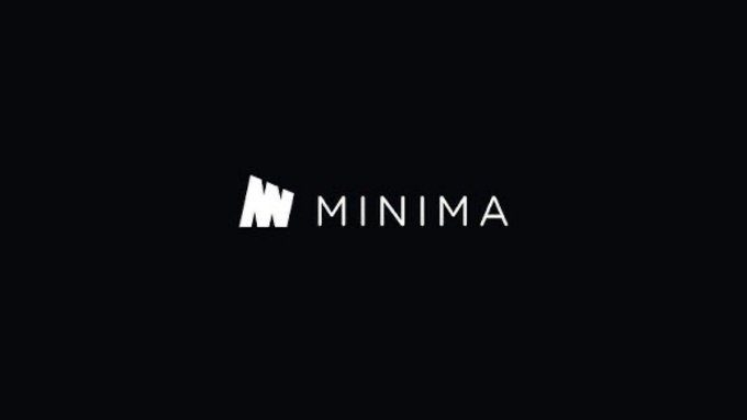 A minimalist logo on a black background displaying the word 'MINIMA' next to a stylized 'M' symbol.