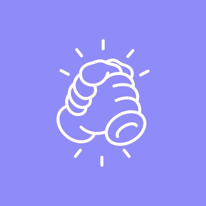 A white line-art illustration of a coiled shell or spiral object with radiating light lines on a purple background.