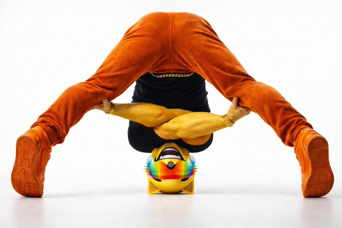 A person bends over with their head resting on a colorful toy car positioned on the floor. The accompanying caption "Time to MOG even harder" suggests the image humorously represents intense ambition or dominance, with the contorted pose symbolizing the extreme effort to outdo others.