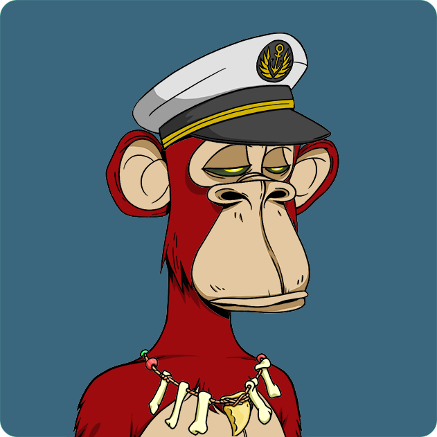 The image features a cartoon monkey wearing a hat, possibly a captain's hat, with a stern expression on its face as if it is bored or uninterested. The monkey is also wearing an ornate necklace that includes several bones, adding to its unique appearance. The background of the image is blue and appears to be a part of a larger art piece or illustration. The caption at the bottom of the image reads "it's art it's culture it's a vibe bored ape yacht club".