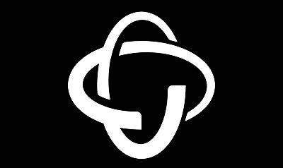 A black image showing a stylized white circular logo composed of interlocking curved lines.