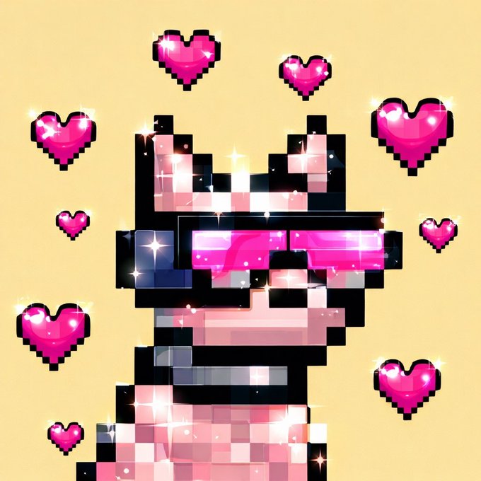 A pixelated character wearing pink LED shutter shades and a pink outfit is surrounded by floating pink heart emojis against a tan background, capturing the fun, celebratory vibe of a "Fabulous Friday" shoutout. The heart imagery reinforces the uplifting, affectionate tone of the post welcoming a new Spaces host.